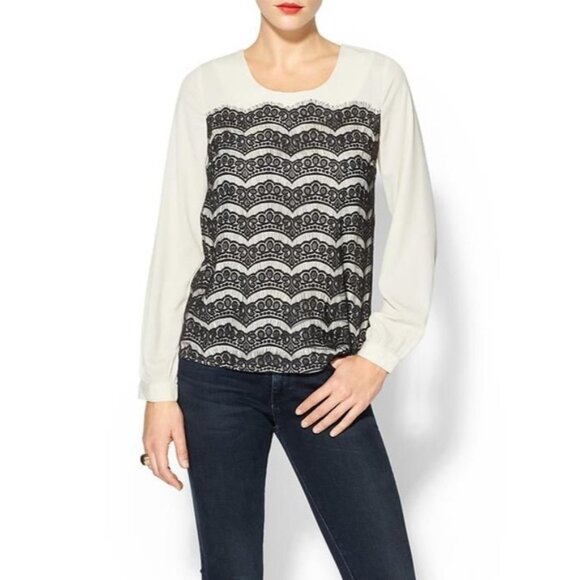 C. Luce Tops - C. Luce Long Sleeve Black Lace Trim Blouse Top Medium